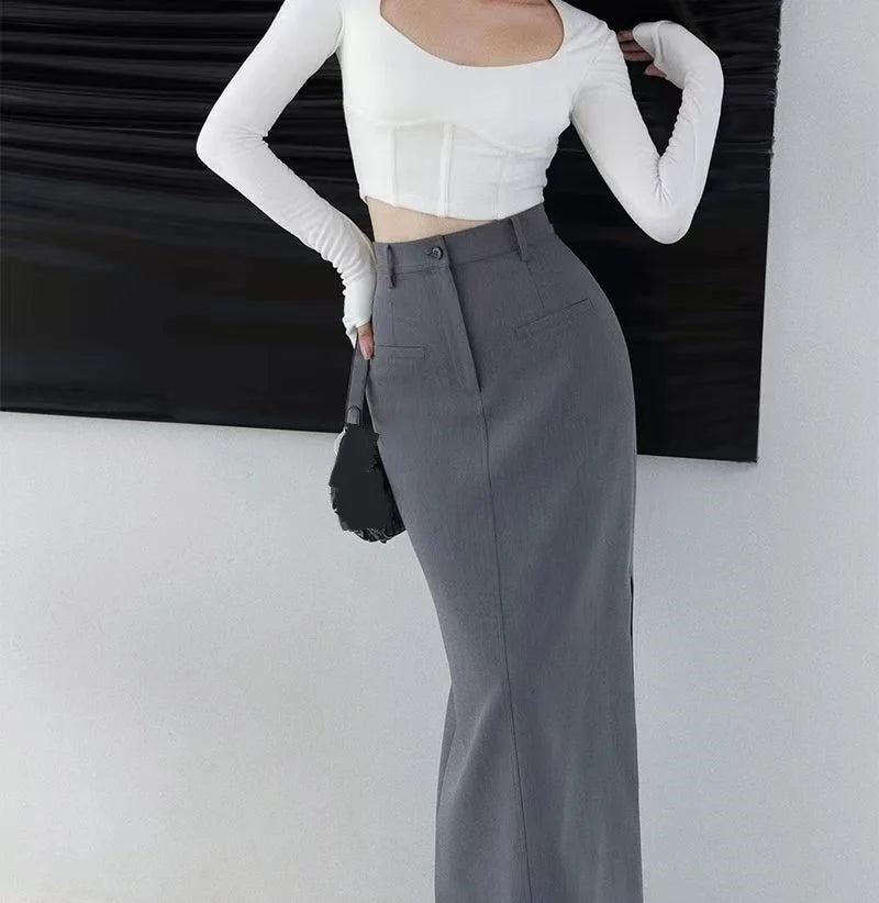 Skirts for quick styling -Wrap Hip High Waist New Workwear Office Lady Side Split Sheath Skirt