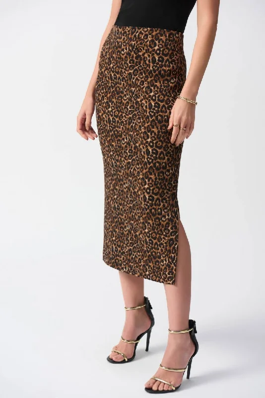 Skirts for Y2K fashion -Joseph Ribkoff Beige/Black Animal Print Midi Pencil Skirt 244260