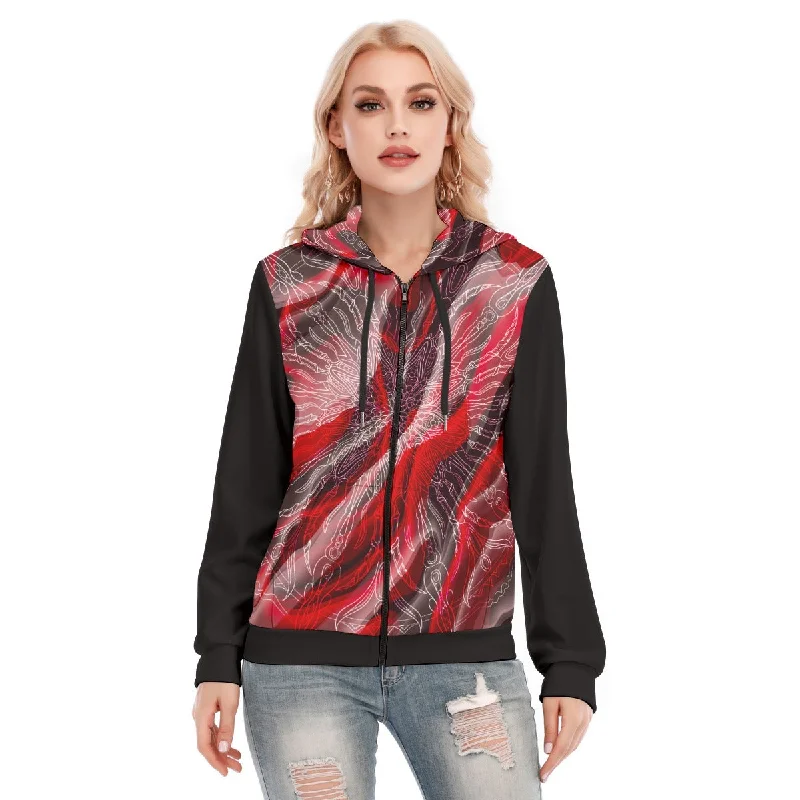 hoodie kangaroo pocket -All-Over Print Women's Hoodie With Zipper