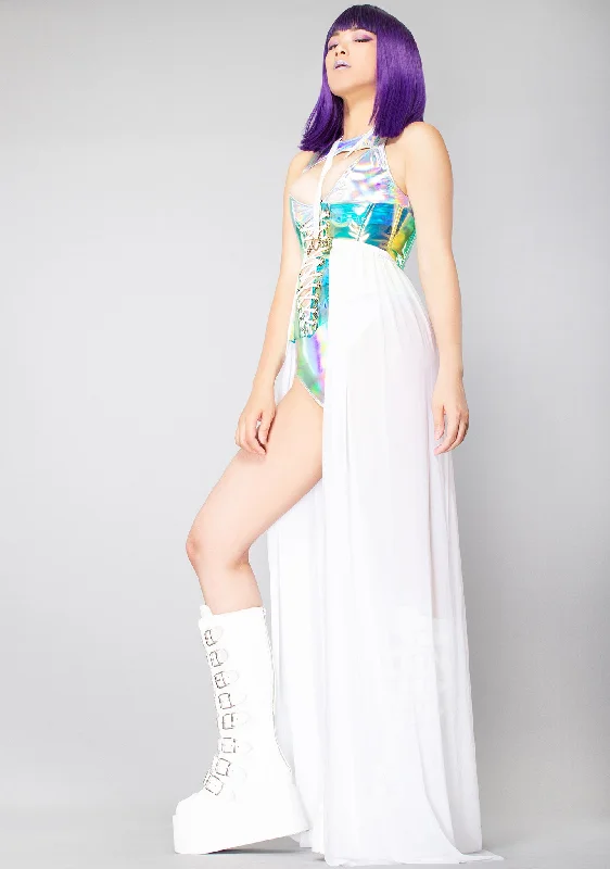 Skirts for professional brunch looks -Heavenly Shimmer Harness Skirt in White Iridescent