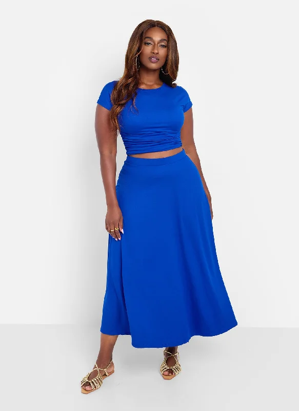 Skirts for girly and elegant vibes -Essential Cotton A Line Midi Skirt - Blue