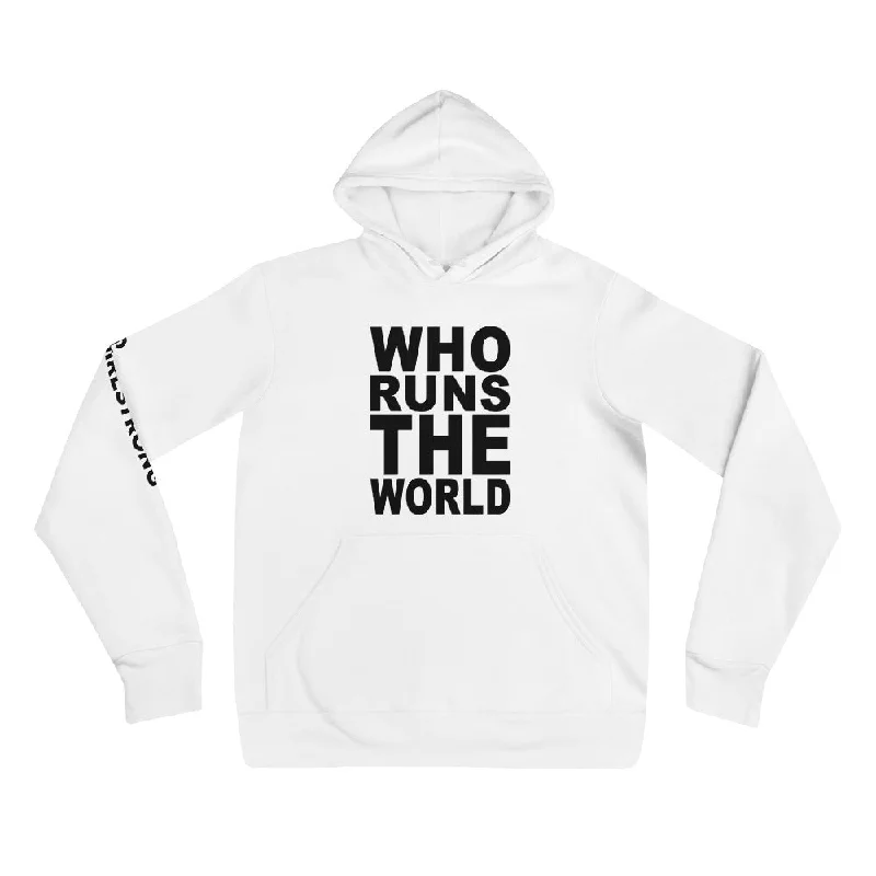 hoodie distressed -BEST FIT, BEST FEEL FLEECE HOODIE WHITE - WHO RUNS THE WORLD