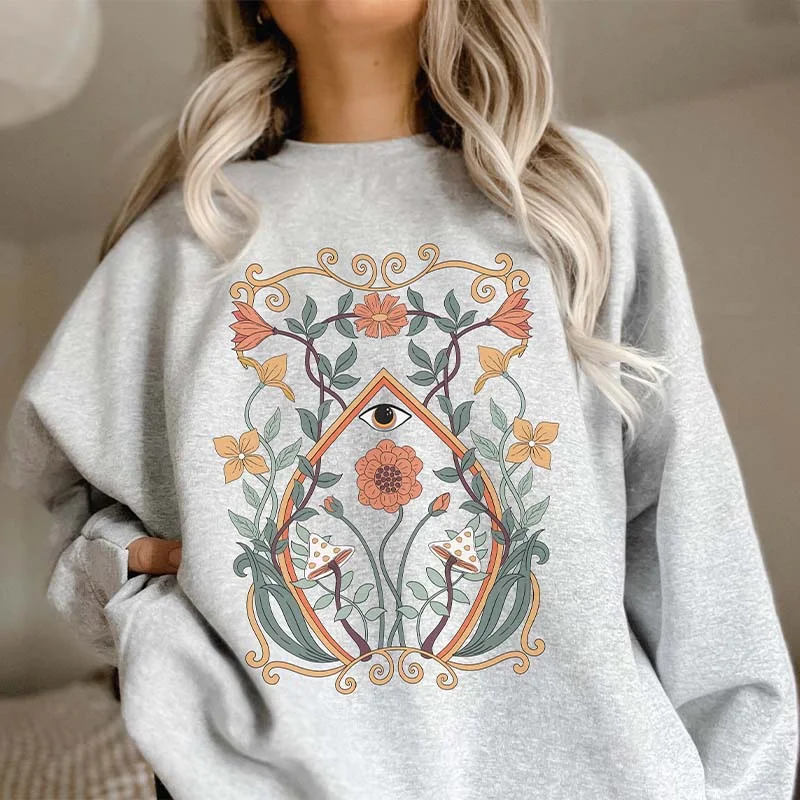 Sweatshirts under $50 -Boho Flowers Art Nouveau Print Botanical Sweatshirt