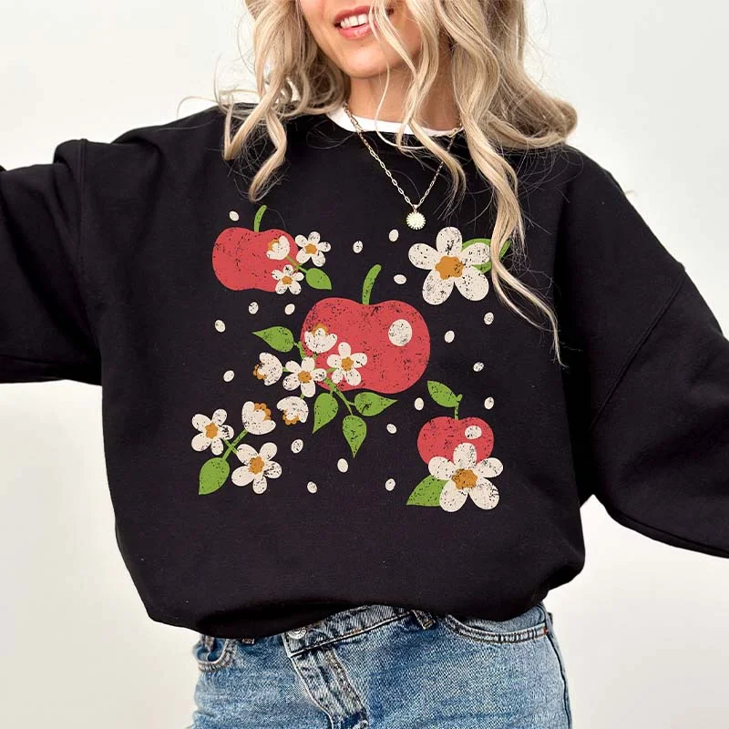 Sweatshirts oversized -Retro Apple And Flowers Sweatshirt