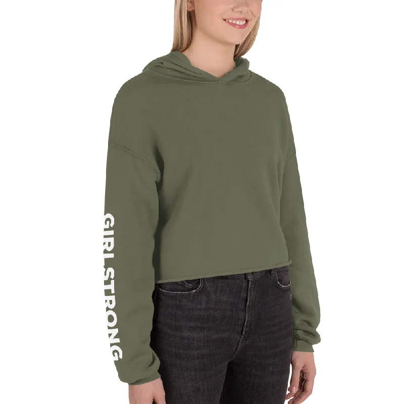 hoodie skull -EVERYDAY FLEECE, COZY CHIC CROPPED HOODIE MILITARY GREEN