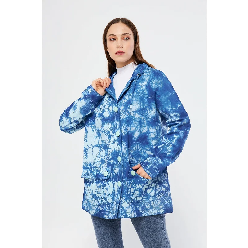 hoodie cosplay -Bright Blue Tie Dye Button Down Hoodie