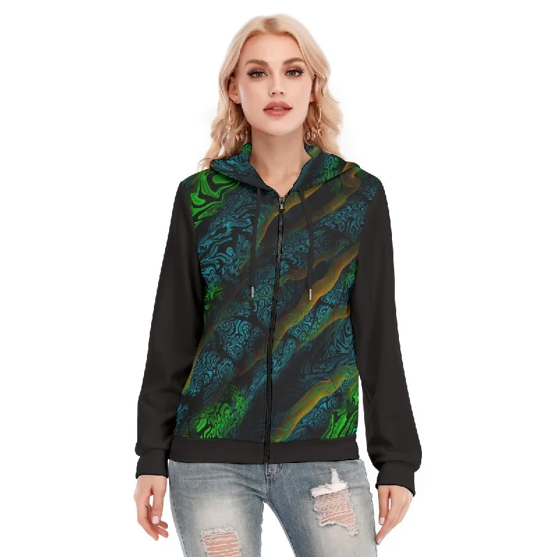 hoodie small size -All-Over Print Women's Hoodie With Zipper