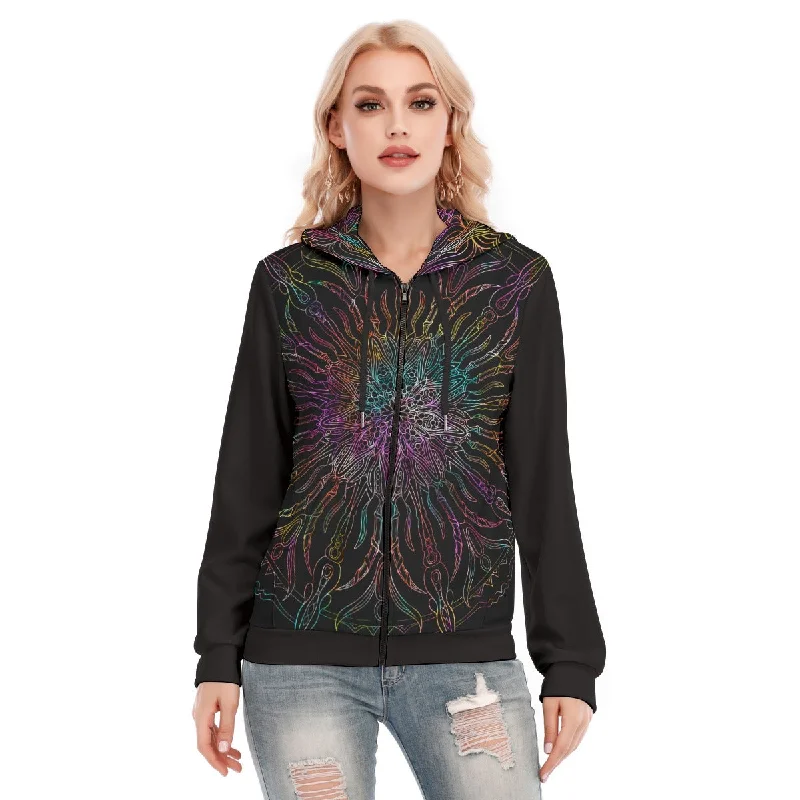 hoodie cotton -All-Over Print Women's Hoodie With Zipper