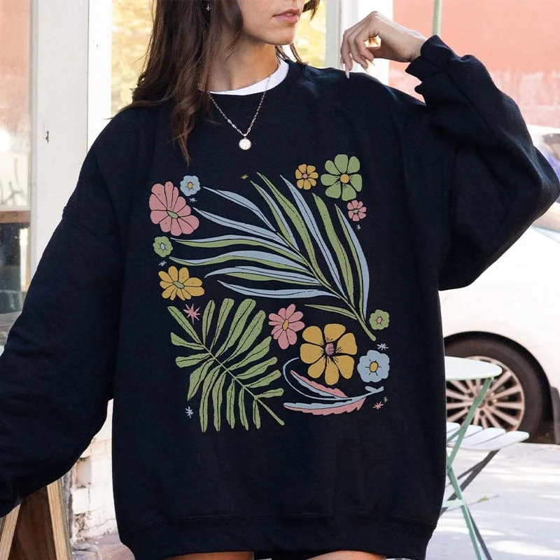 Sweatshirts all-in-one comfort -Wildflower Minimalist Boho Leaves Sweatshirt