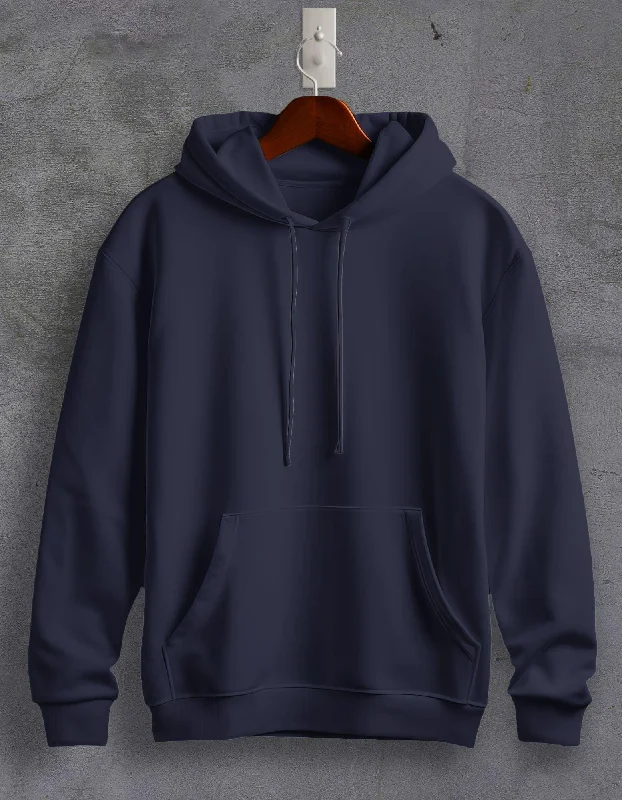 hoodie logo -Navy Blue Plain Unisex Hoodie For Men/Women