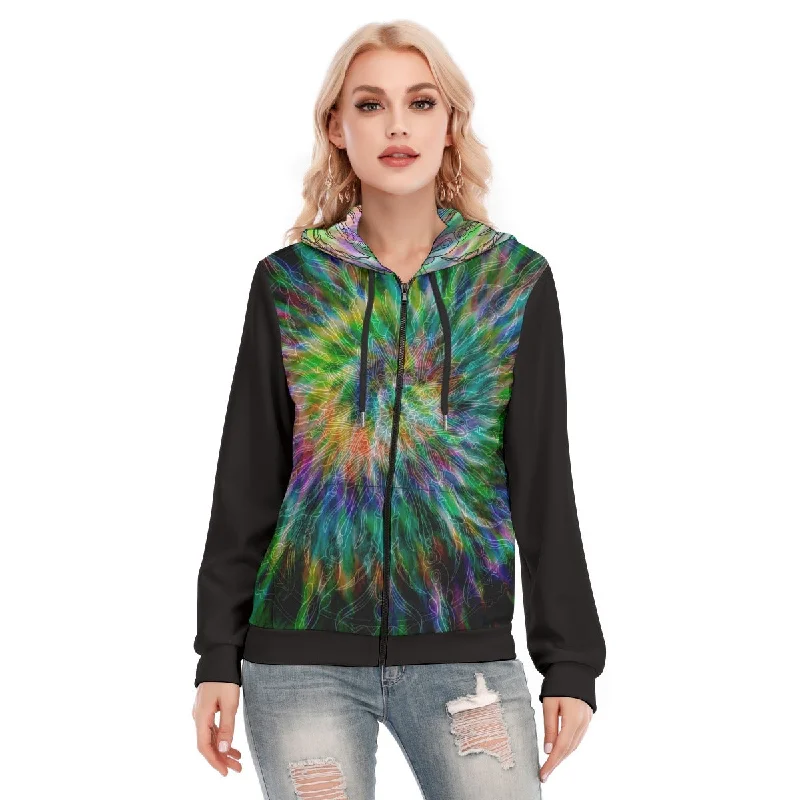 hoodie patchwork -All-Over Print Women's Hoodie With Zipper