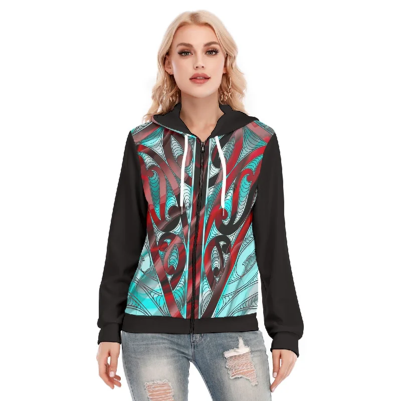 hoodie windbreaker -All-Over Print Women's Hoodie With Zipper