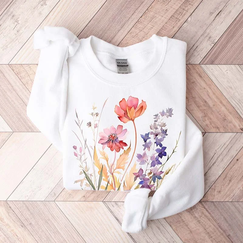 Sweatshirts spring edition -Boho Watercolor Pressed Flowers Sweatshirt