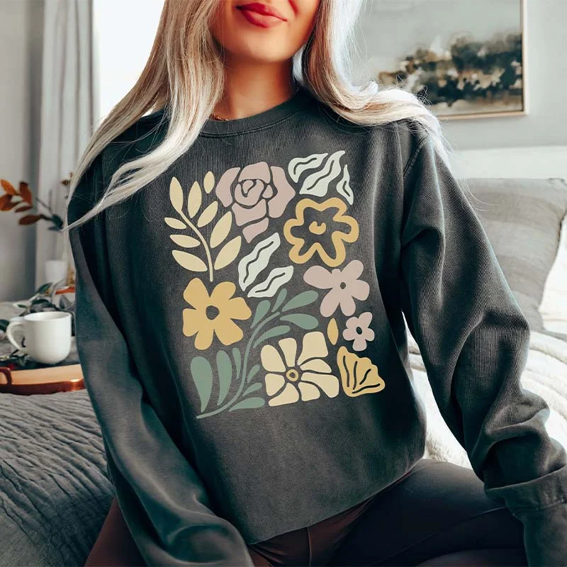 Sweatshirts startup brands -Retro Wavy Flowers Sweatshirt