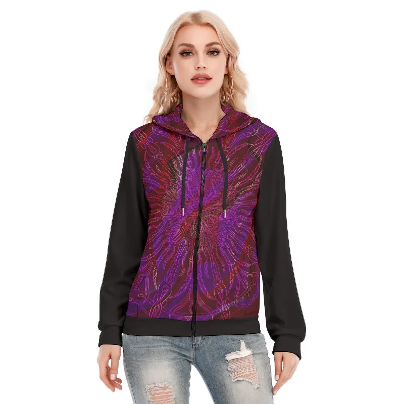 hoodie thin -All-Over Print Women's Hoodie With Zipper