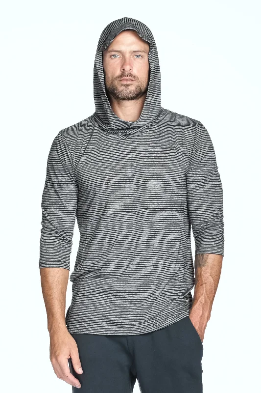 hoodie full zip -Men's 3/4 Sleeve Cowl Neck Visor Stripe Hoodie