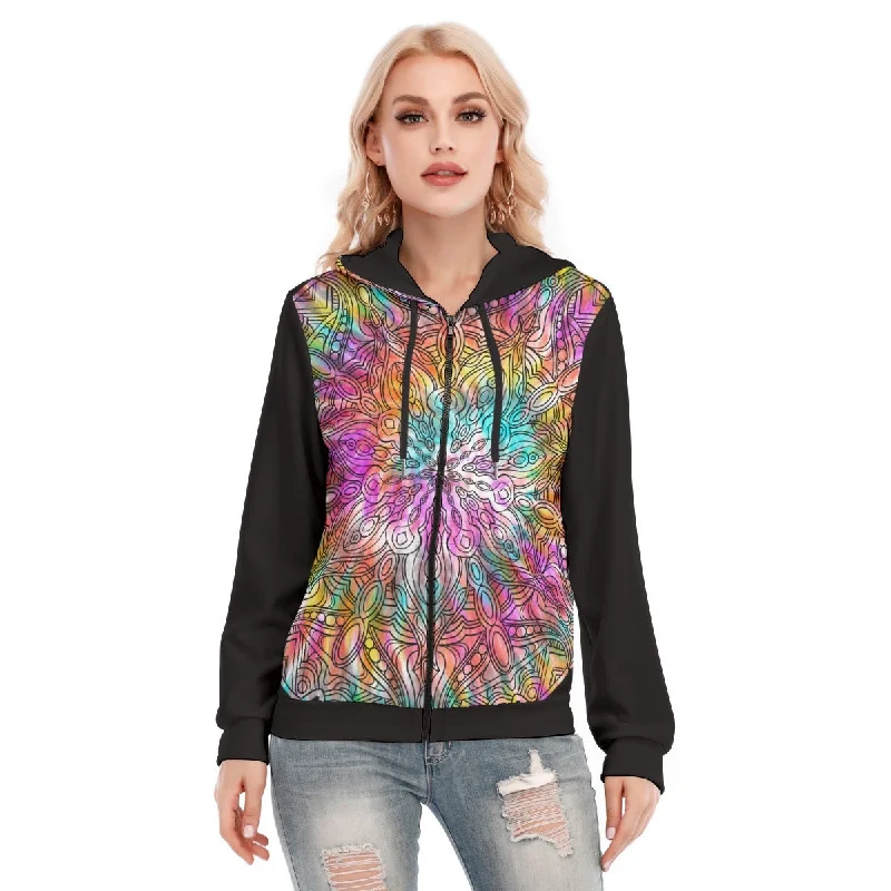 hoodie suede -All-Over Print Women's Hoodie With Zipper