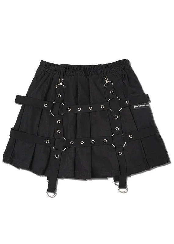 Skirts for high fashion -Drip Heart Harness Black Pleated Skirt