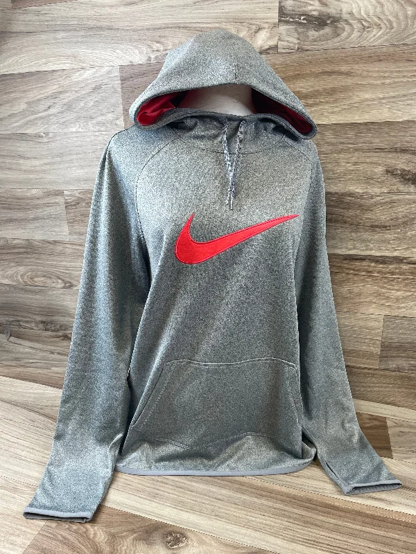 Sweatshirts with prints -Athletic Sweatshirt Hoodie By Nike Apparel In Grey & Orange, Size: L