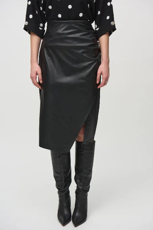 Skirts for soft girl aesthetic -Joseph Ribkoff Black Faux Leather High-Waist Midi Pencil Skirt 244115