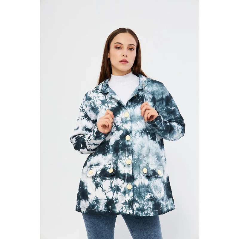 hoodie book -Blue Tie Dye Button Down Hoodie