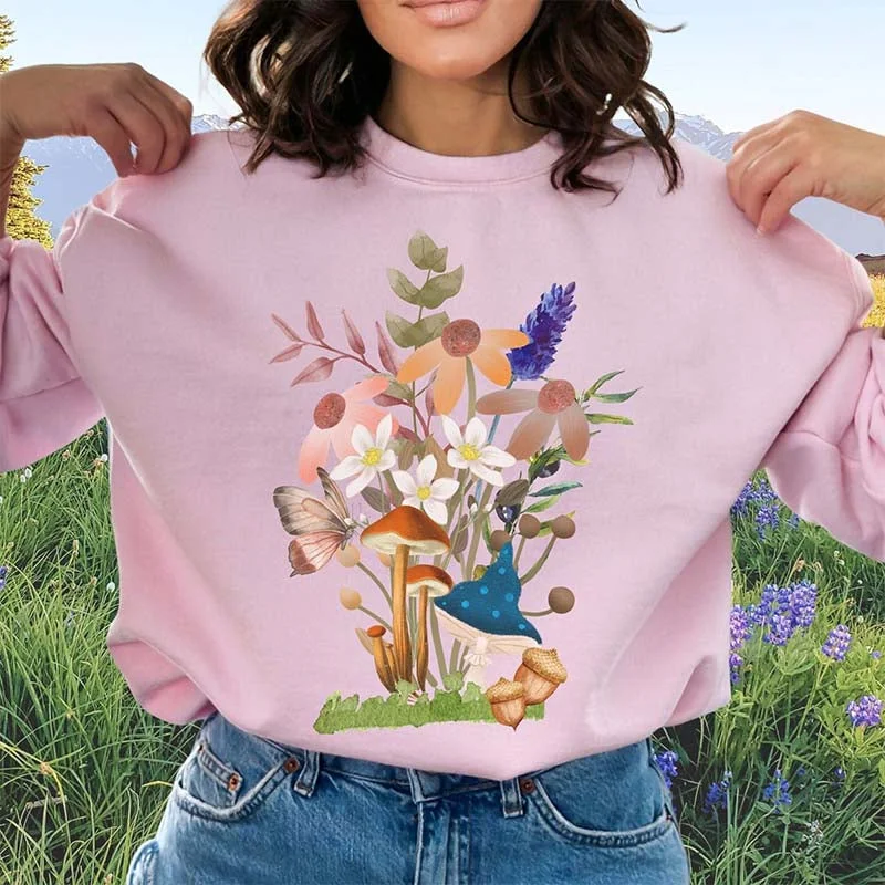 Sweatshirts winter must-have -Spring Mushrooms and Flowers Graphic Sweatshirt