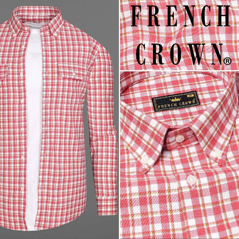 Red softshell jacket -Brink Pink and White Plaid Twill Premium Cotton Overshirt/Shacket