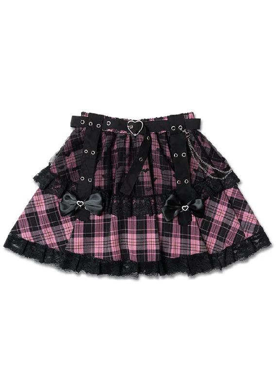 Skirts for celebrity-inspired looks -Love Punk Pink Plaid Lolita Mini Skirt