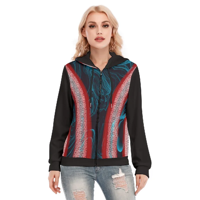 hoodie bold colors -All-Over Print Women's Hoodie With Zipper