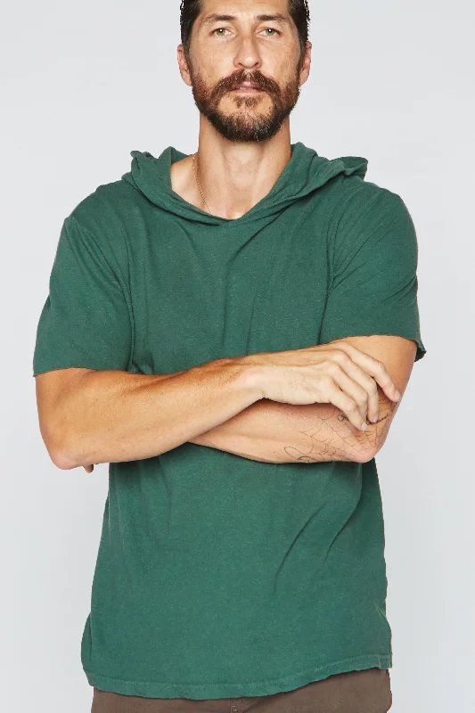 hoodie nature -Men's Linen Blend Short Sleeve Hoodie