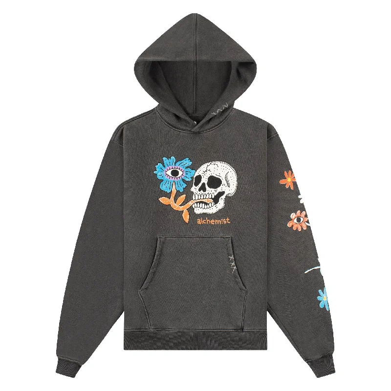 hoodie neon -Floral Skull Hoodie | Jet Black