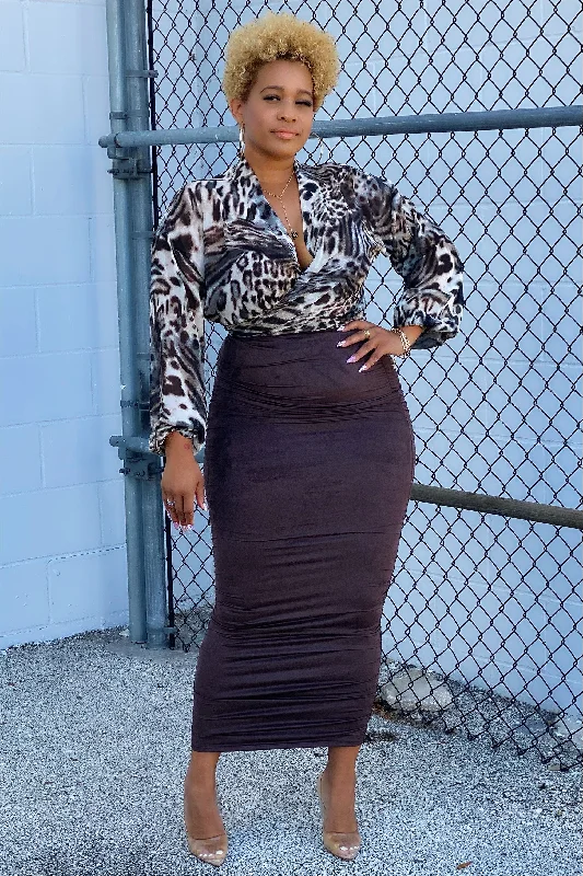 Skirts for timeless fashion -Deon Ruched and Fitted Maxi Skirt - Chocolate