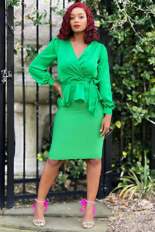 Skirts for professional settings -Robin Bandage Knit Pencil Skirt-Green