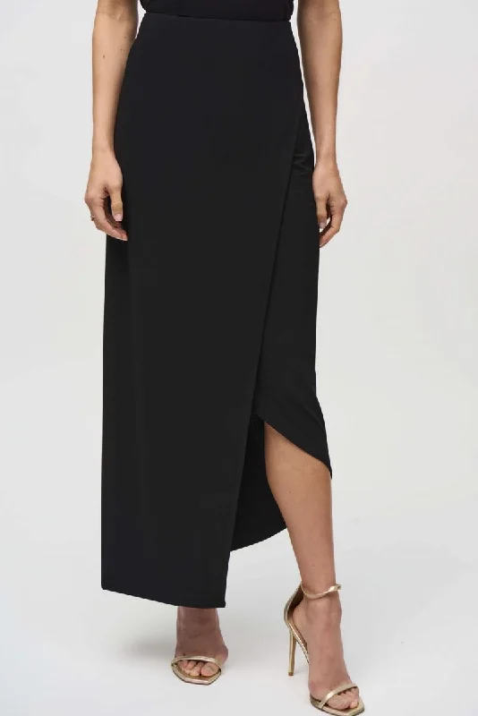 Skirts for Disney trips -Joseph Ribkoff Black Wrap Front Asymmetric Maxi Skirt 244091