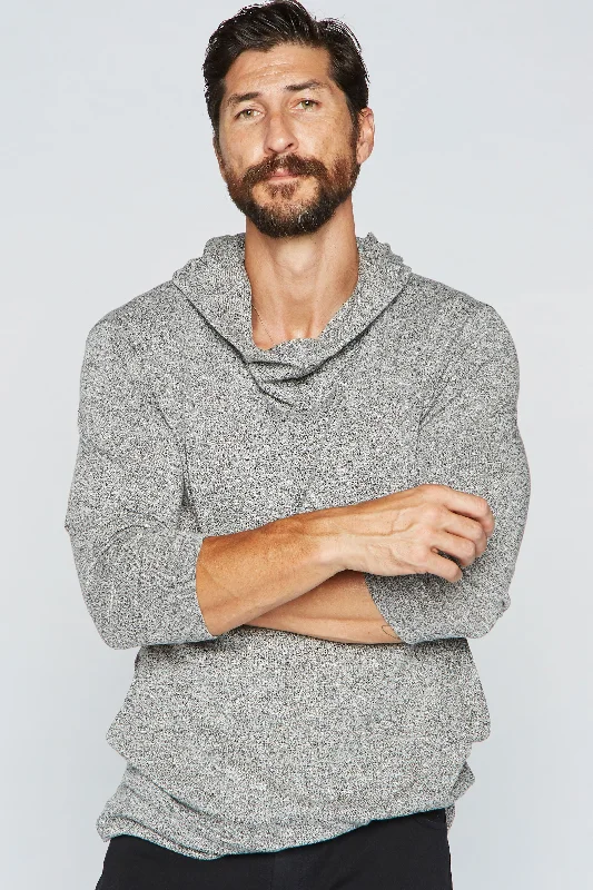 hoodie blog -Men's 3/4 Sleeve Cowl Neck Visor Hoodie - Melange