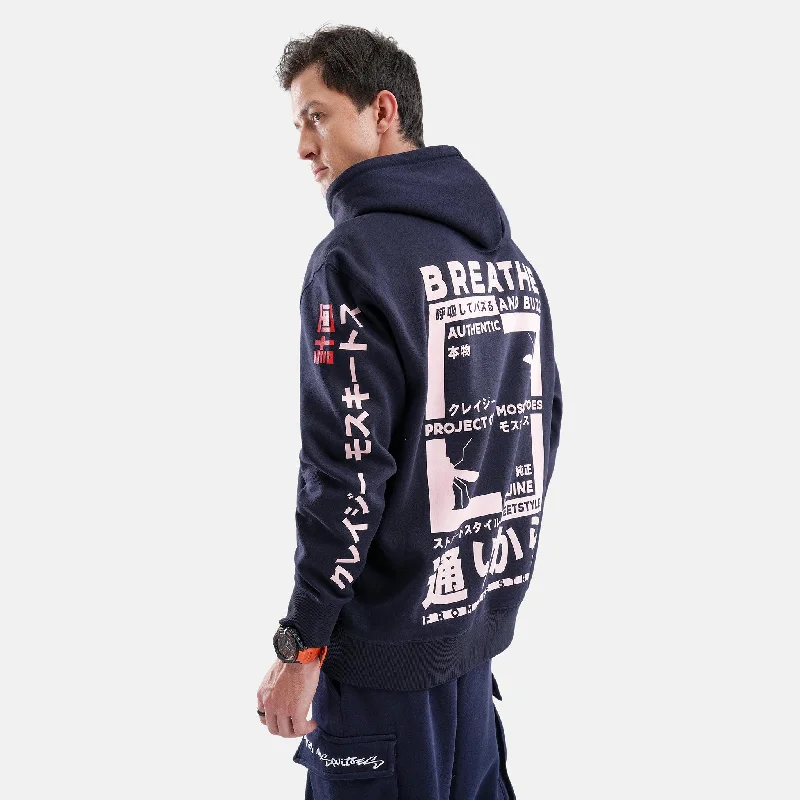 hoodie woven -Breathe and Buzz Regular Fleece Hoodie in Navy