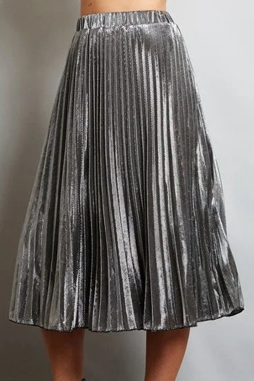 Skirts for office -Silver Metallic Midi Skirt