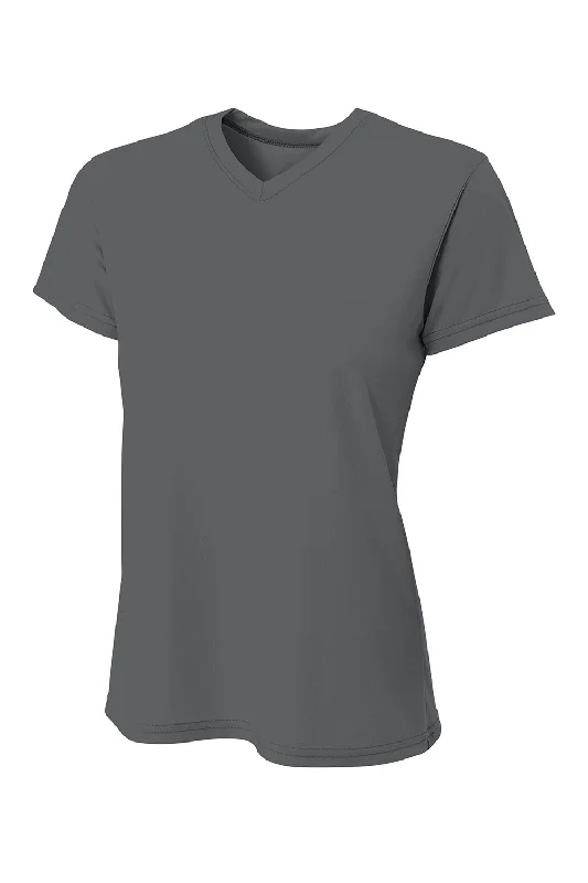 water-resistant t-shirts -A4 Womens Sprint Performance Moisture Wicking Short Sleeve V-Neck T-Shirt - Graphite Grey