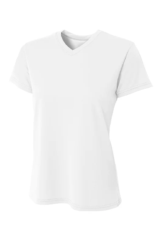 merino wool t-shirts warm -A4 Womens Sprint Performance Moisture Wicking Short Sleeve V-Neck T-Shirt - White