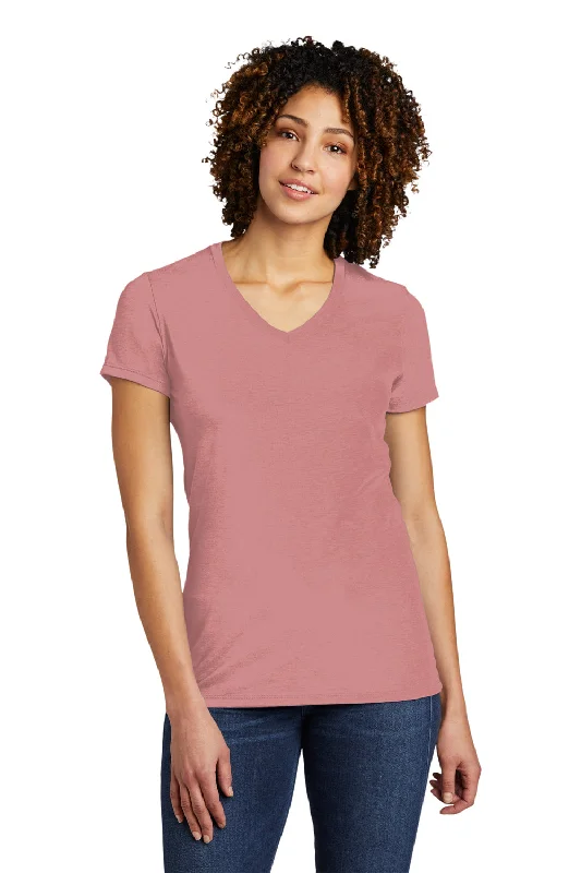 spandex t-shirts stretch -Allmade Womens Short Sleeve V-Neck T-Shirt - Vintage Rose Pink