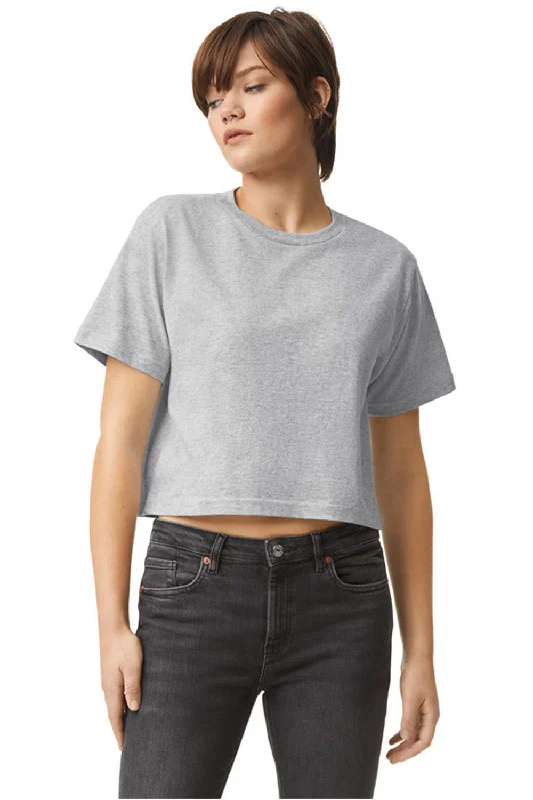 brushed t-shirts soft -American Apparel Womens Fine Jersey Boxy Short Sleeve Crewneck T-Shirt - Heather Grey