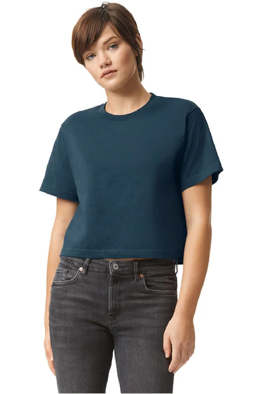 tri-blend t-shirts comfy -American Apparel Womens Fine Jersey Boxy Short Sleeve Crewneck T-Shirt - Sea Blue