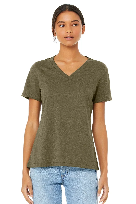 teal t-shirts unique -Bella + Canvas Womens CVC Short Sleeve V-Neck T-Shirt - Heather Olive Green