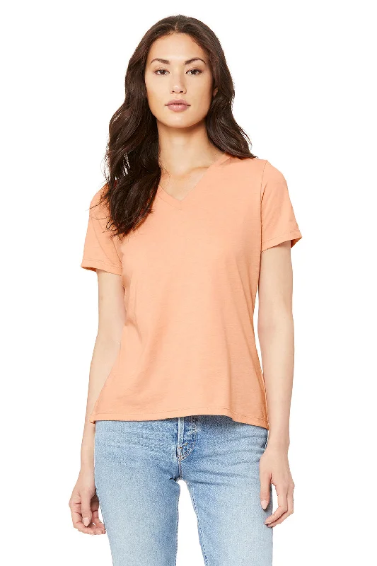 mustard t-shirts trendy -Bella + Canvas Womens CVC Short Sleeve V-Neck T-Shirt - Heather Peach