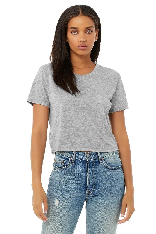 t-shirts for stretch -Bella + Canvas Womens Flowy Cropped Short Sleeve Crewneck T-Shirt - Heather Grey