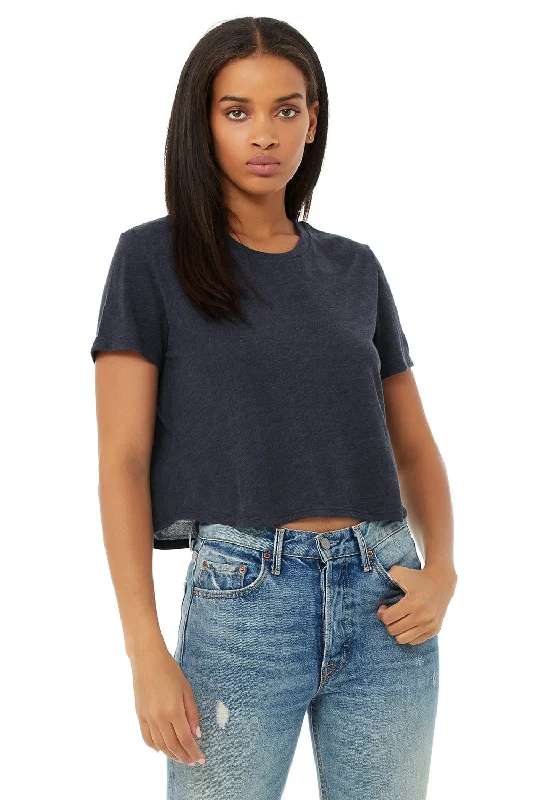 t-shirts for relaxed -Bella + Canvas Womens Flowy Cropped Short Sleeve Crewneck T-Shirt - Heather Navy Blue