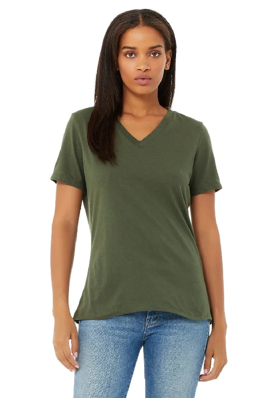 blush pink t-shirts delicate -Bella + Canvas Womens Relaxed Jersey Short Sleeve V-Neck T-Shirt - Military Green