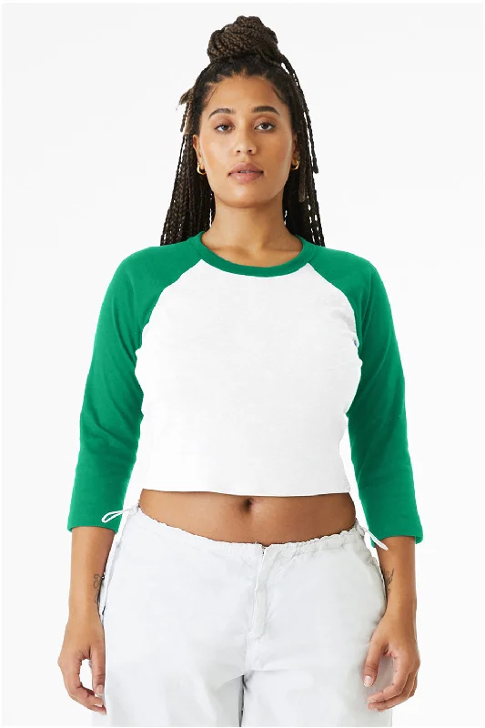 lace t-shirts delicate -Bella + Canvas Womens Micro Ribbed Raglan 3/4 Sleeve Crewneck Baby T-Shirt - White/Kelly Green