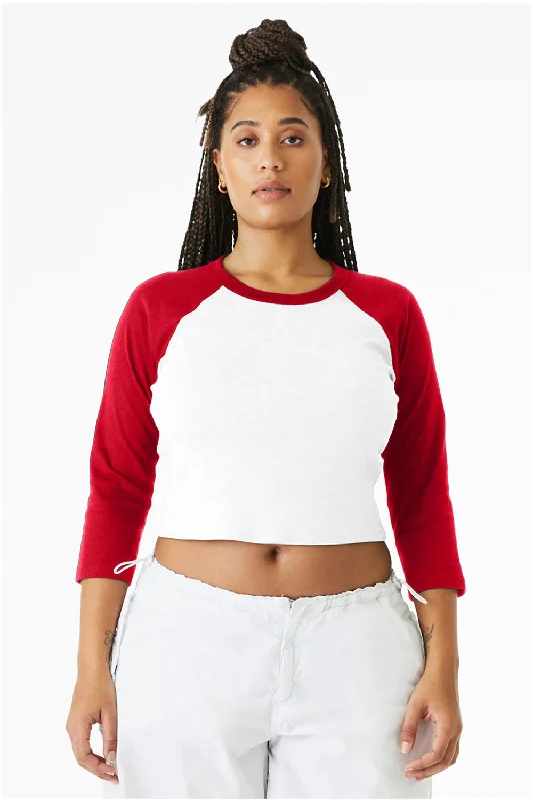 flannel t-shirts cozy -Bella + Canvas Womens Micro Ribbed Raglan 3/4 Sleeve Crewneck Baby T-Shirt - White/Red