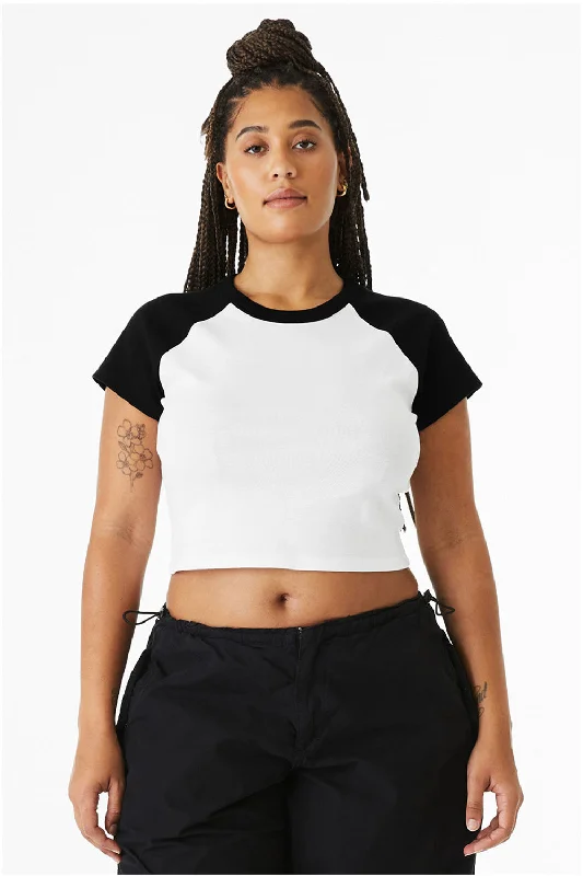 slogan t-shirts statement -Bella + Canvas Womens Micro Ribbed Raglan Short Sleeve Crewneck Baby T-Shirt - White/Black